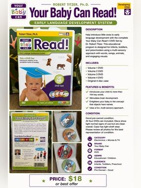 Your Baby Can Read! 4 DVD Set Early Language Development System Robert Titzer